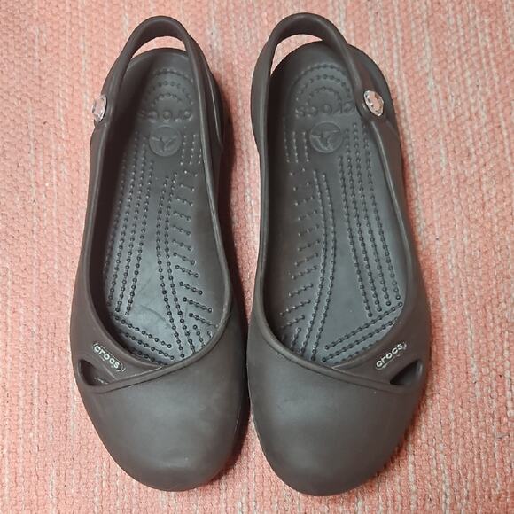 CROCS Brown Slip-On Flats with Breathable Holes and Comfortable Fit - Picture 1 of 5